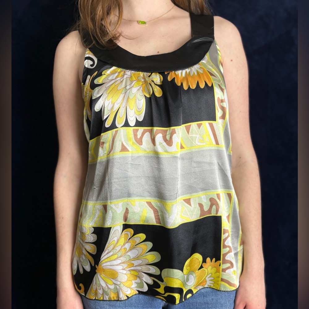 A. Byer Women's Vintage Floral Tank Top - Black, Yellow, White